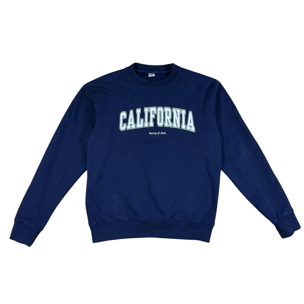 Sporty Rich California Collegiate Crewneck Sweatshirt XS Navy Preppy EUC